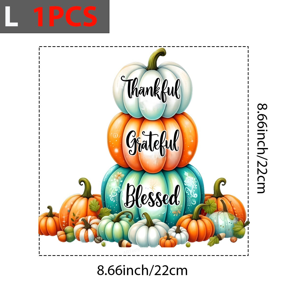 DTF Heat Transfer Iron On Sticker Iron On Heat Transfers Pumpkin Stack Thankful Grateful Blessed Design for Fall Decorations Thanksgiving Apparel Clearance Local Warehouse - 7