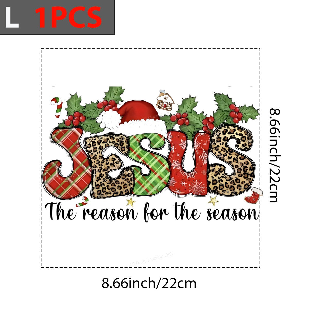 DTF Heat Transfer Iron On Sticker Iron On Heat Transfers Christmas Jesus Reason for the Season Plaid Leopard Santa Hat Designs for Holiday Apparel Clearance Local Warehouse - 7