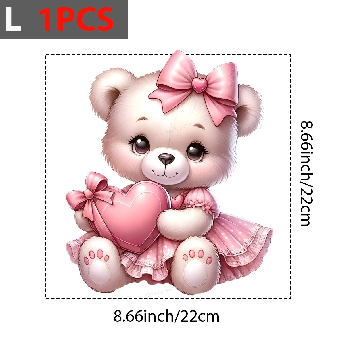 DTF Heat Transfer Iron On Sticker Iron On Heat Transfers Cute Teddy Bear with Pink Bows Heart Decor for Apparel Bags Jackets Local Warehouse - 7