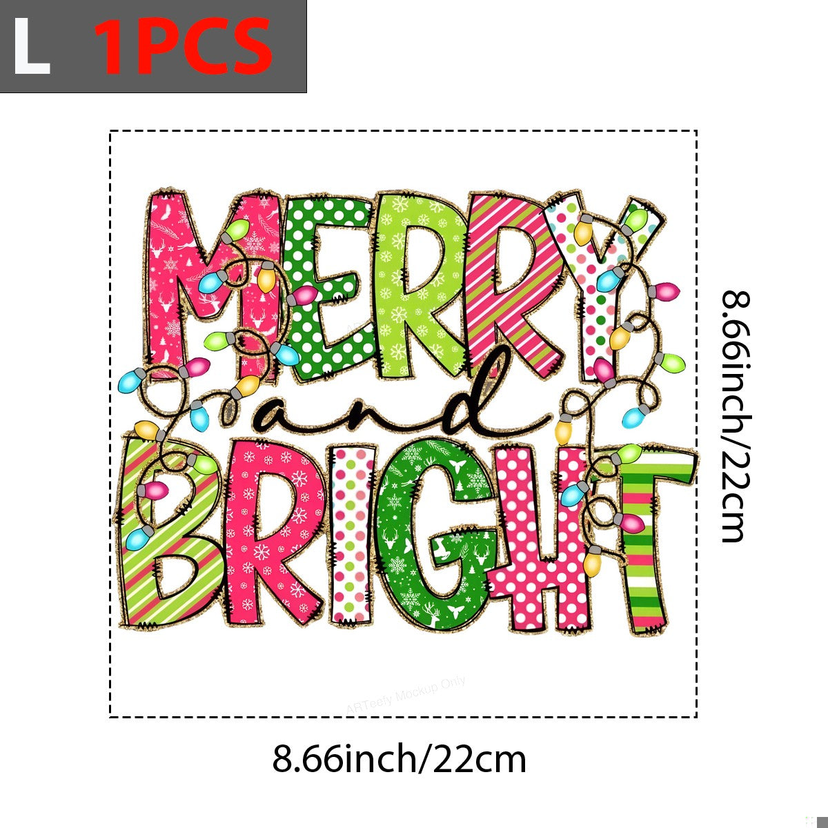 DTF Heat Transfer Iron On Sticker Iron On Heat Transfers Merry and Bright Festive Lettering with Christmas Lights for Holiday T Shirts Christmas Iron On Heat Transfers Clearance - 7