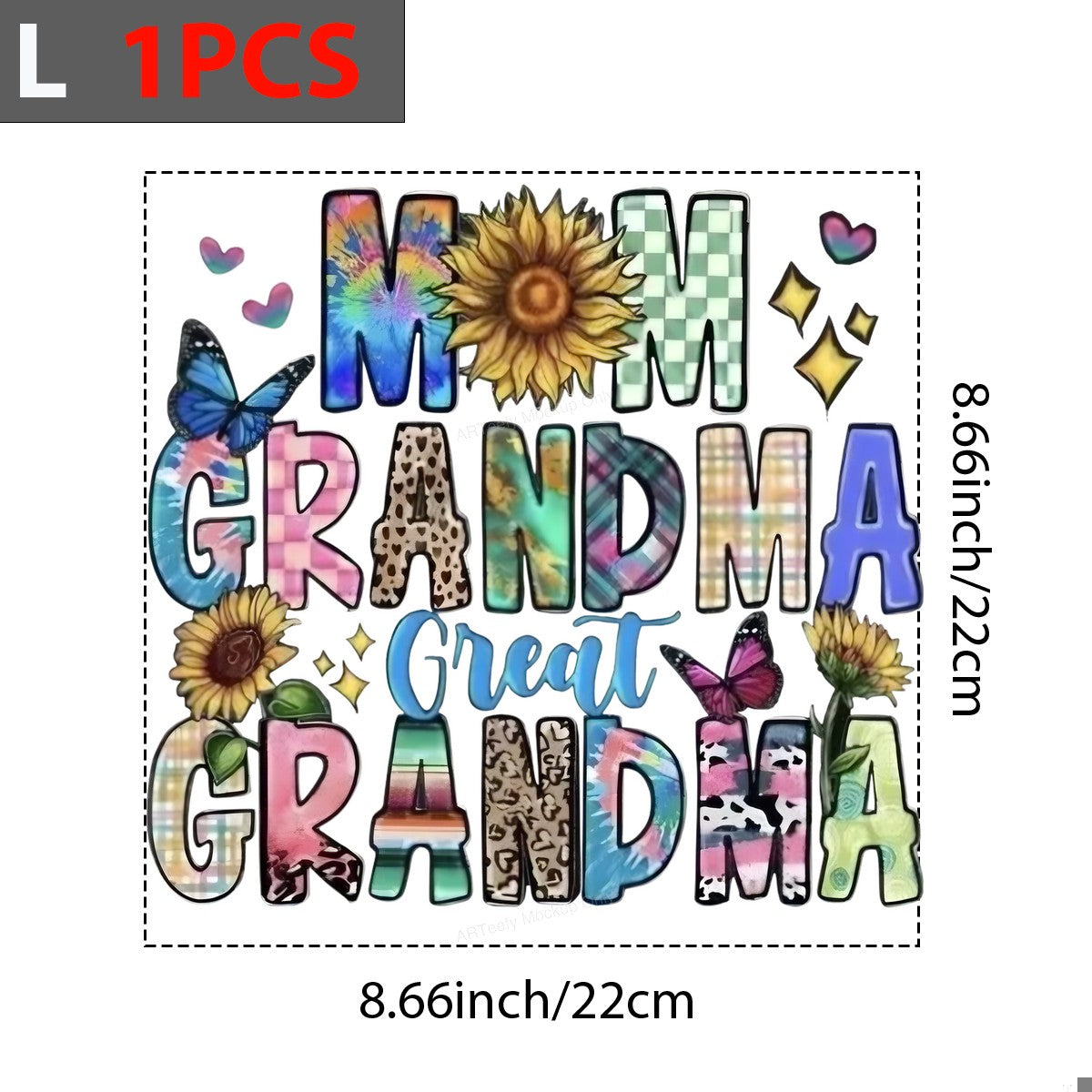 DTF Heat Transfer Iron On Sticker Iron On Transfers for T Shirts Colorful Mom Grandma Great Grandma Lettering with Sunflowers Butterflies for Family Gifts Apparel Clearance - 7