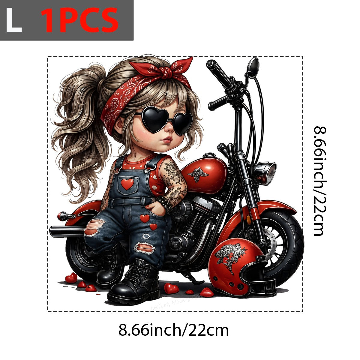 DTF Heat Transfer Iron On Sticker Red Motorcycle Style Heart Tattoos for Apparel Bags Jackets Clearance - 7