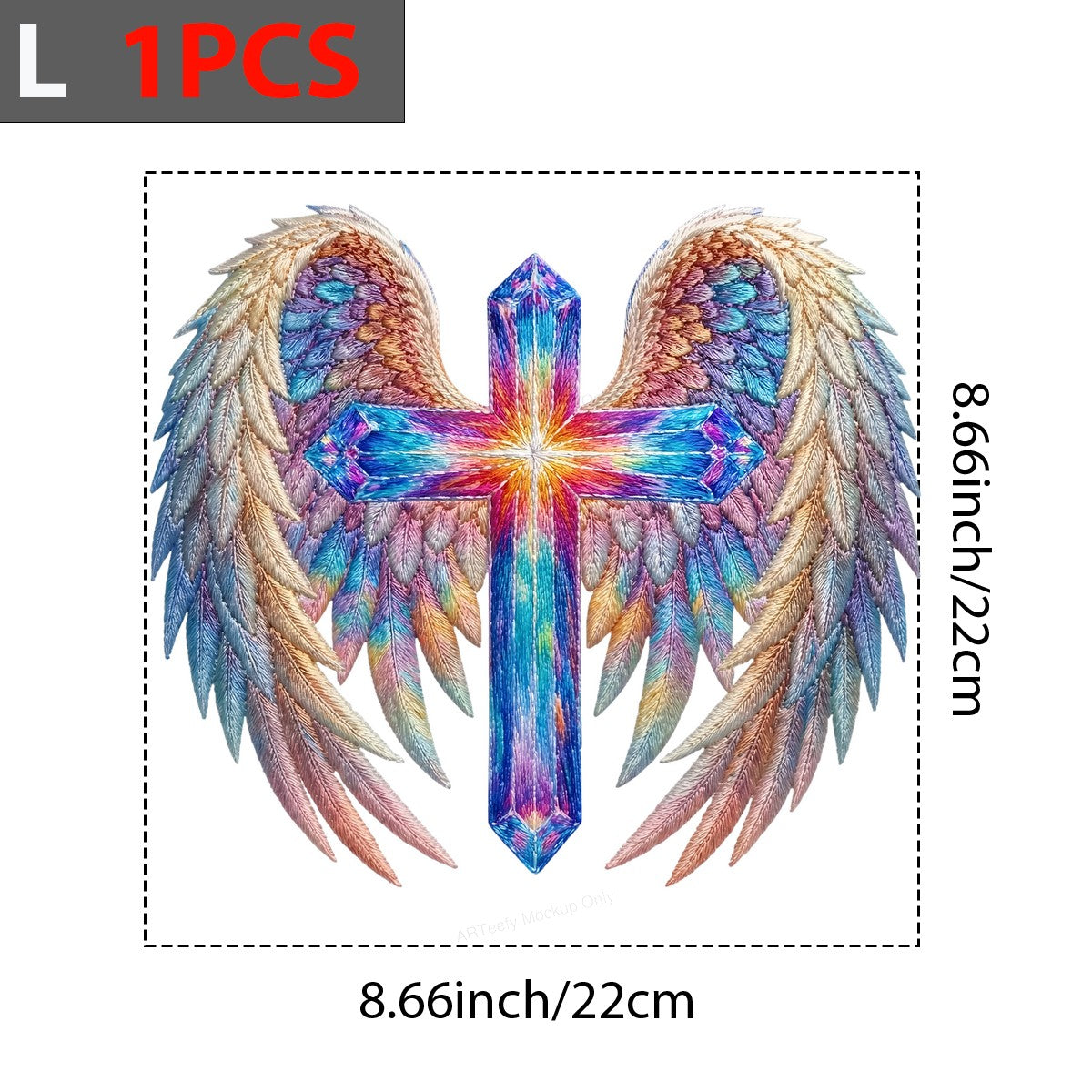 DTF Heat Transfer Iron On Sticker Iron On Heat Transfers Colorful Cross with Angel Wings Design for Spiritual Apparel Christmas Gifts Clearance - 7