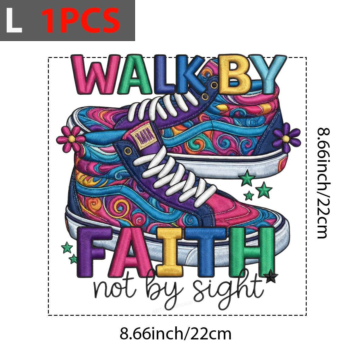 DTF Heat Transfer Iron On Sticker Iron On Heat Transfers Colorful Sneakers Design Faith Lettering for Apparel Bags Jackets Clearance - 7