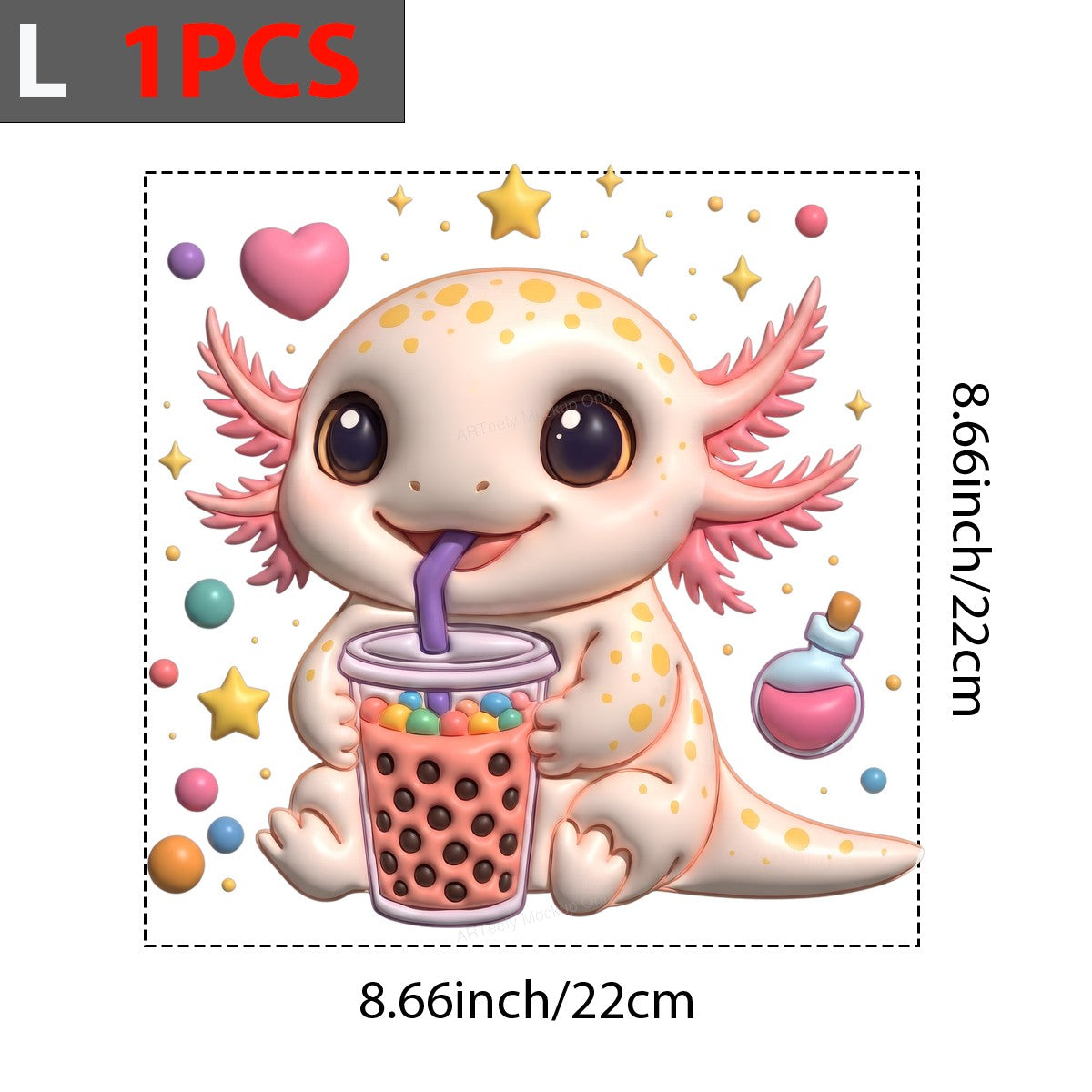 DTF Heat Transfer Iron On Sticker Iron On Transfers for T Shirts Cute Axolotl Bubble Tea Design for Apparel Home Decor Clearance - 7