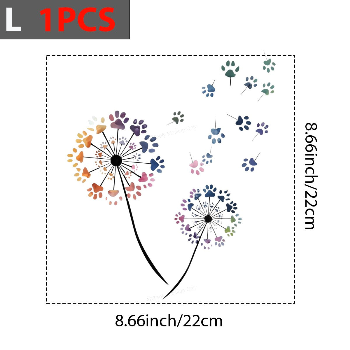 DTF Heat Transfer Iron On Sticker Iron On Heat Transfers Colorful Paw Print Dandelion Design for Casual Wear T Shirts Local Warehouse - 7