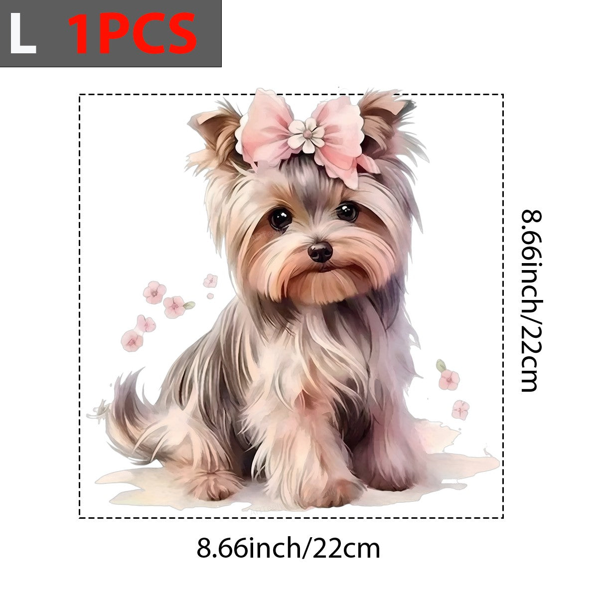 Iron On Transfer Cute Yorkshire Terrier with Floral Bow Design for T Shirts and Tote Bags - 7