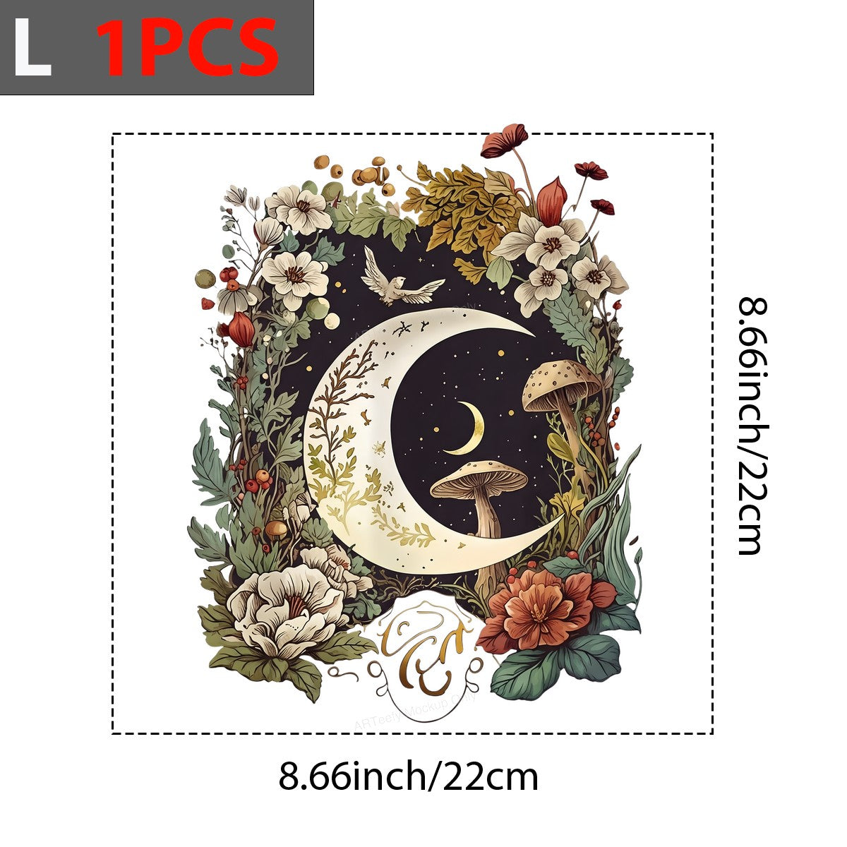 Iron On Transfer Botanical Moon and Stars Floral Design for T Shirts and Tote Bags - 7