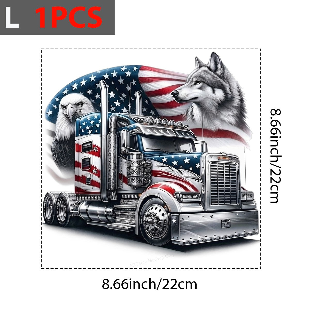 Iron On Transfer Patriotic Truck with Eagle and Wolf Design for T Shirts and Hoodies - 7