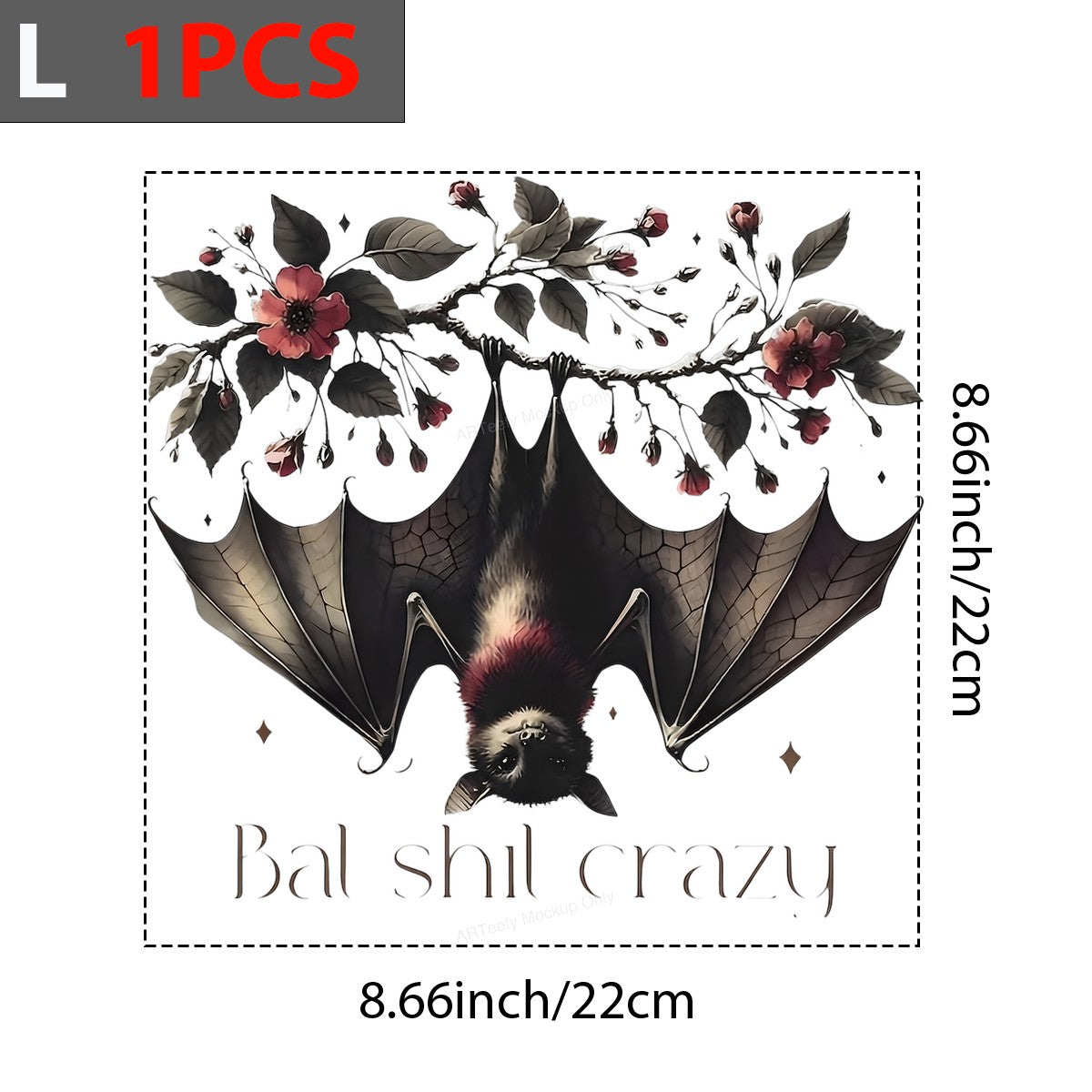 DTF Heat Transfer Iron On Sticker Iron On Heat Transfers Gothic Bat Floral Design Halloween Decorations Clearance - 7
