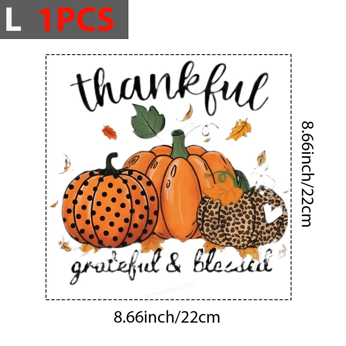 Iron On Transfer Thankful Pumpkin Leopard Print Design for Holiday Shirts and Tote Bags - 7