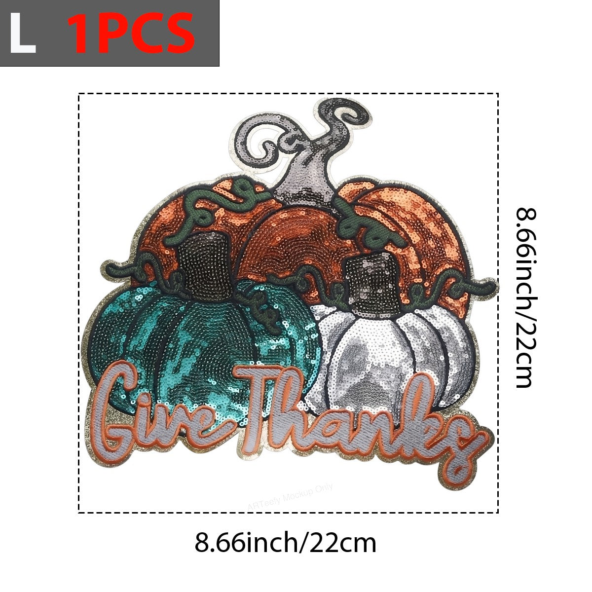 DTF Heat Transfer Iron On Sticker Iron On Heat Transfers Sequin Pumpkin Design Give Thanks Fall Thanksgiving Decorations Clearance - 7