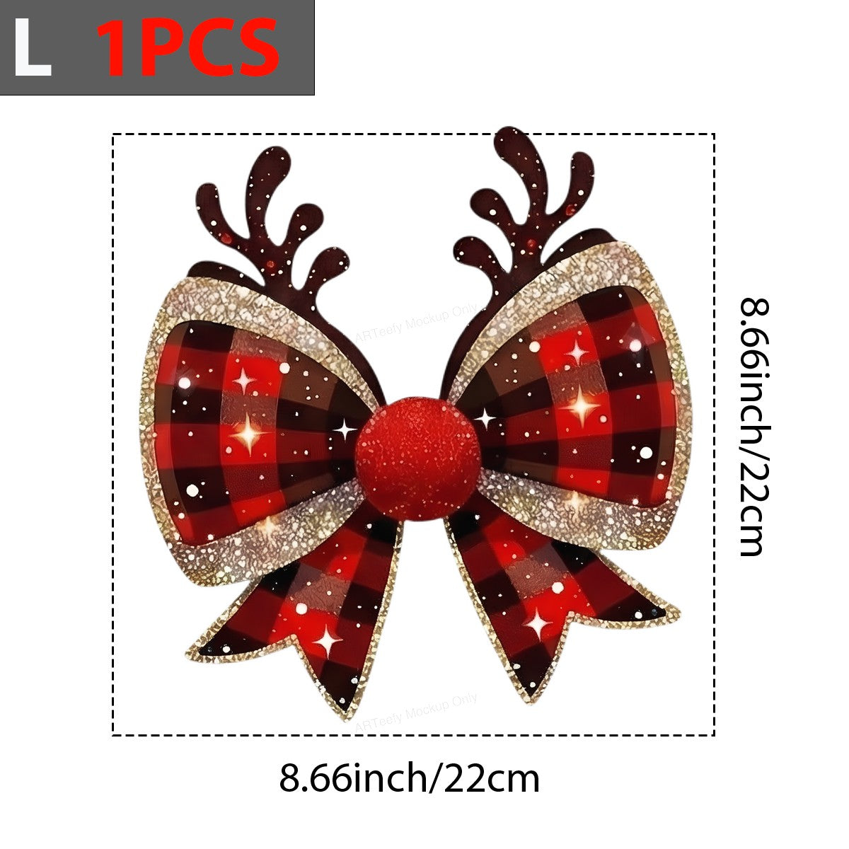 Iron On Transfer Buffalo Plaid Reindeer Bow Design for Holiday Apparel and Gifts - 7