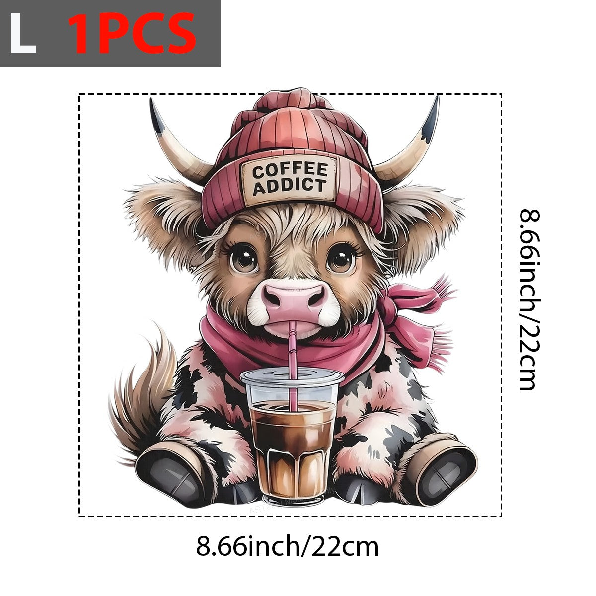 DTF Heat Transfer Iron On Sticker Iron On Heat Transfers Coffee Addict Cow Design for T Shirts Hoodies Local Warehouse - 7