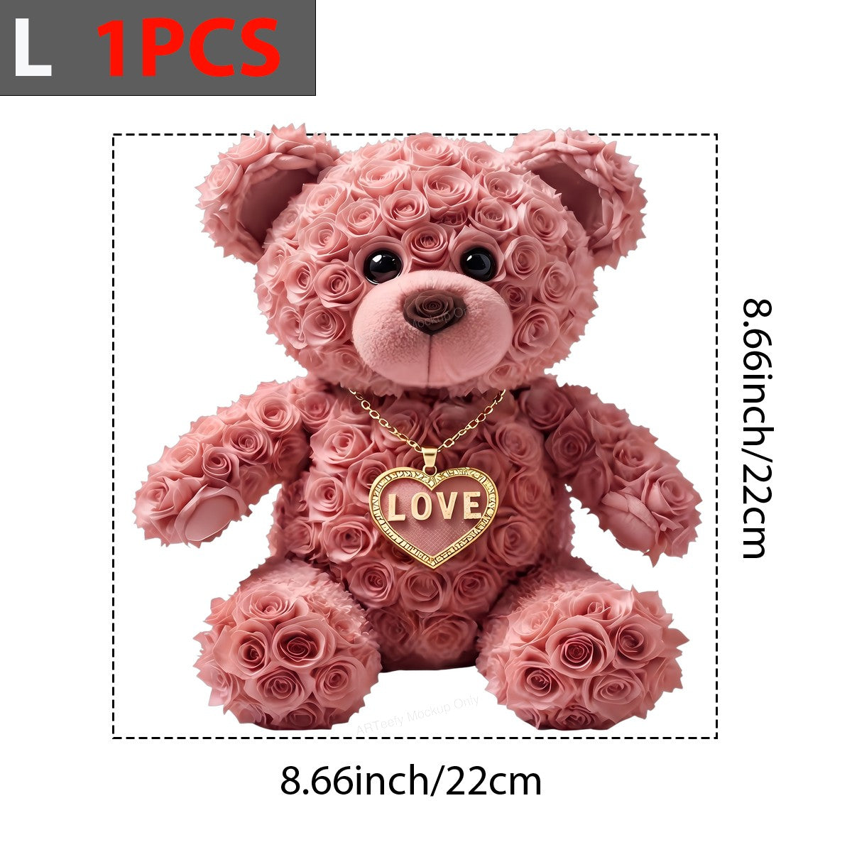 DTF Transfer Rose Teddy Bear with Gold Love Heart Necklace Graphic for Valentine Shirts and Romantic Gifts - 7