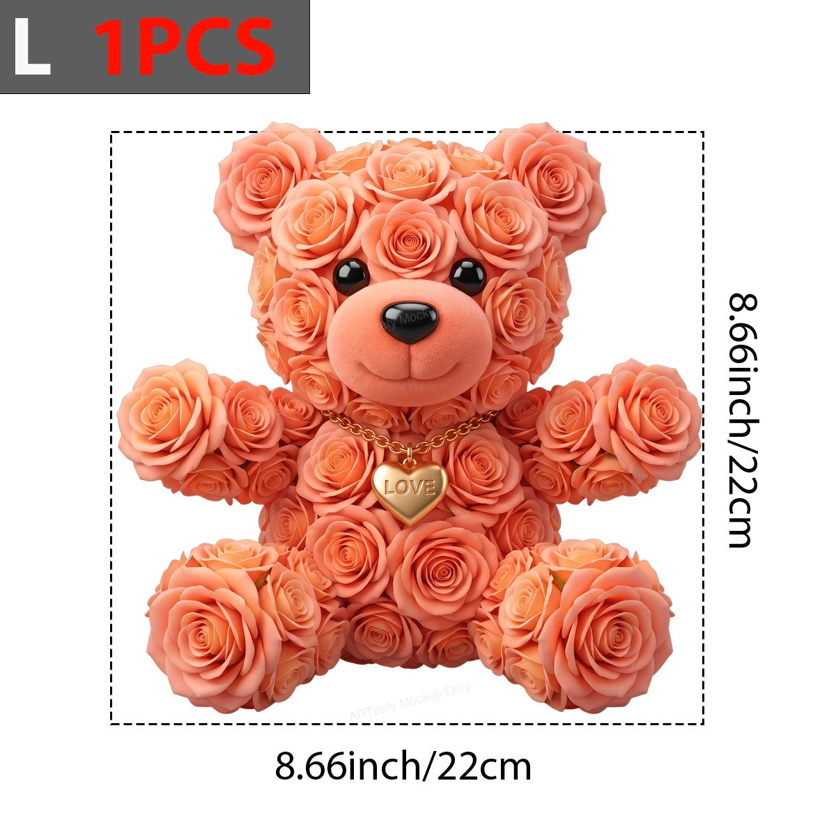 DTF Transfer Rose Teddy Bear with Love Heart Necklace Romantic Graphic for Valentine Shirts and Gifts - 7