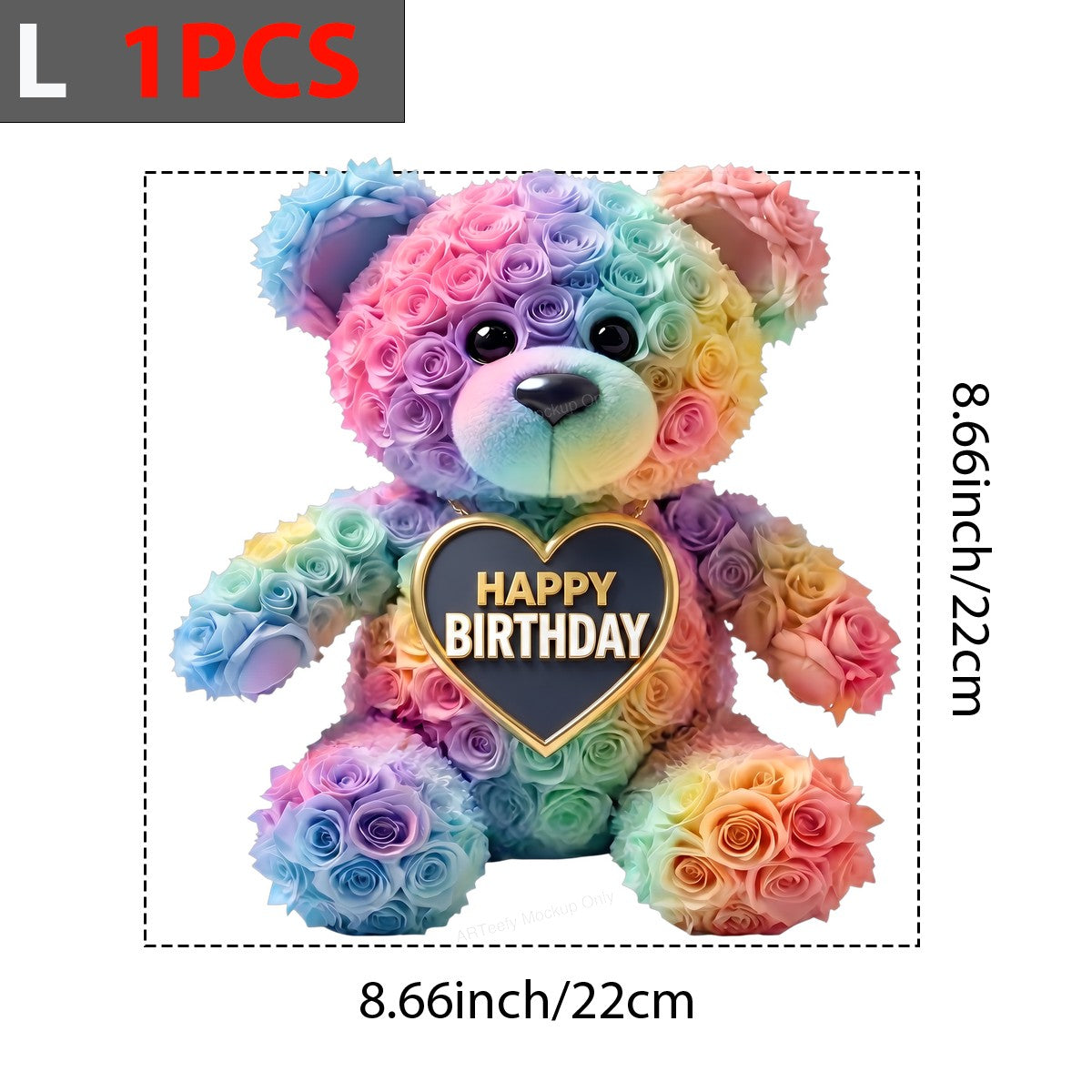 DTF Transfer Happy Birthday Rainbow Rose Teddy Bear Graphic for T Shirts Hoodies and Gifts - 7
