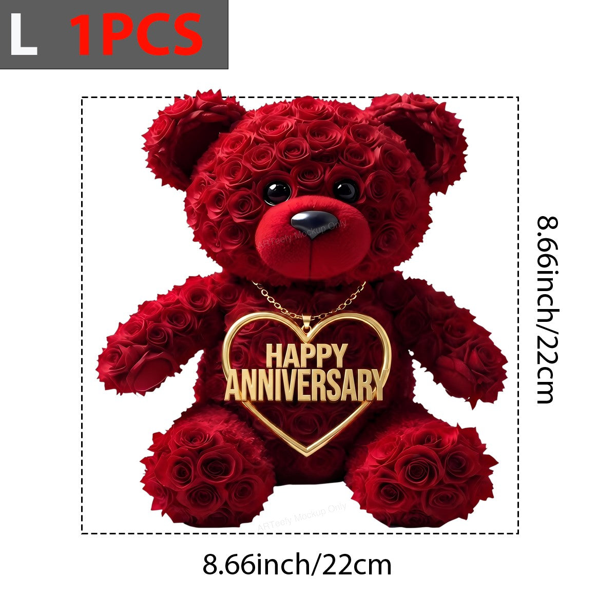 DTF Transfer Happy Anniversary Rose Teddy Bear Heart Necklace Graphic for T Shirts Hoodies and Gifts - 7