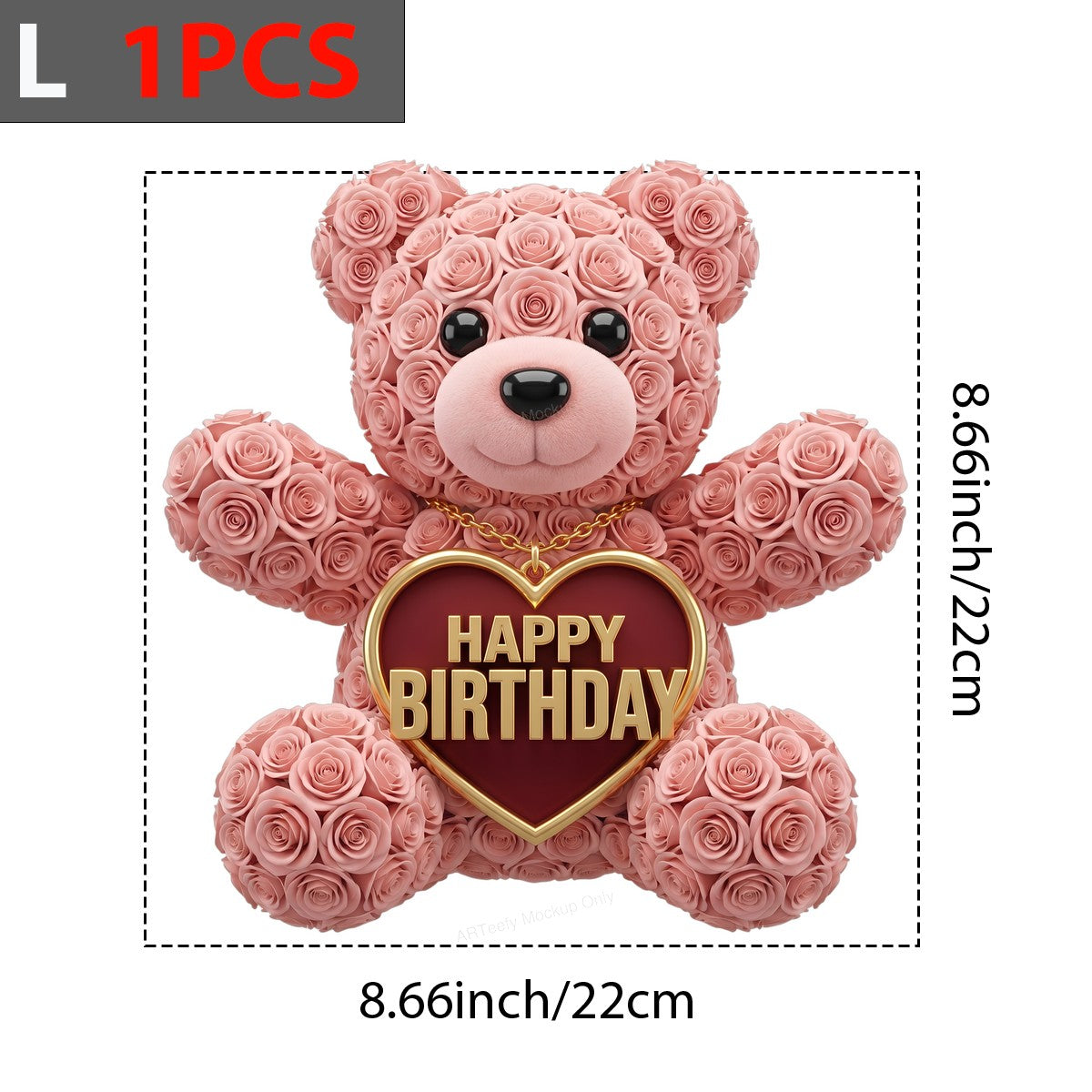 DTF Transfer Happy Birthday Rose Teddy Bear Heart Graphic for T Shirts Hoodies and Gifts - 7