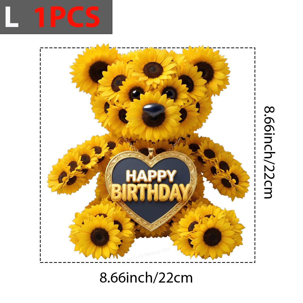 DTF Transfer Happy Birthday Sunflower Teddy Bear Heart Pendant Graphic for T Shirts Hoodies and Gifts - 7