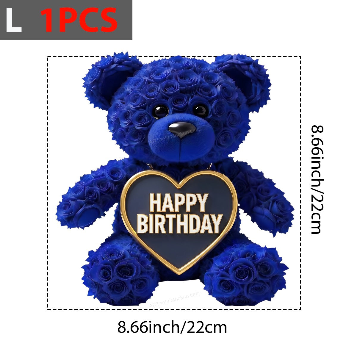 DTF Transfer Happy Birthday Blue Rose Teddy Bear Heart Graphic for T Shirts Hoodies and Gifts - 7