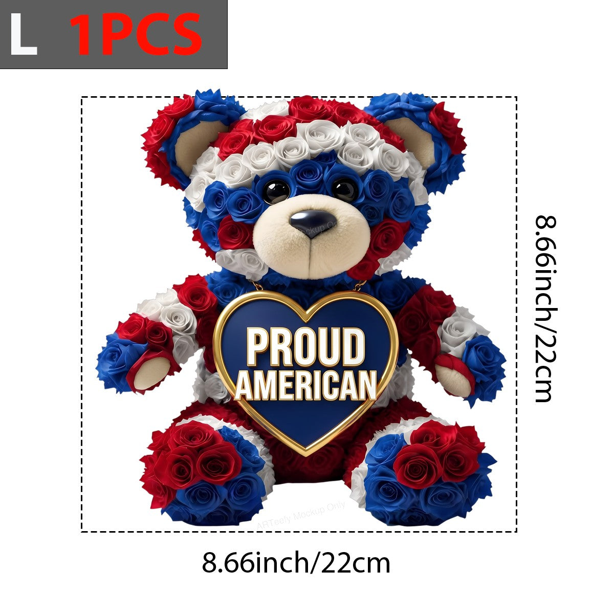 DTF Transfer Proud American Teddy Bear with Red White Blue Rose Design for T Shirts Hoodies and Patriotic Holiday Shirts - 7
