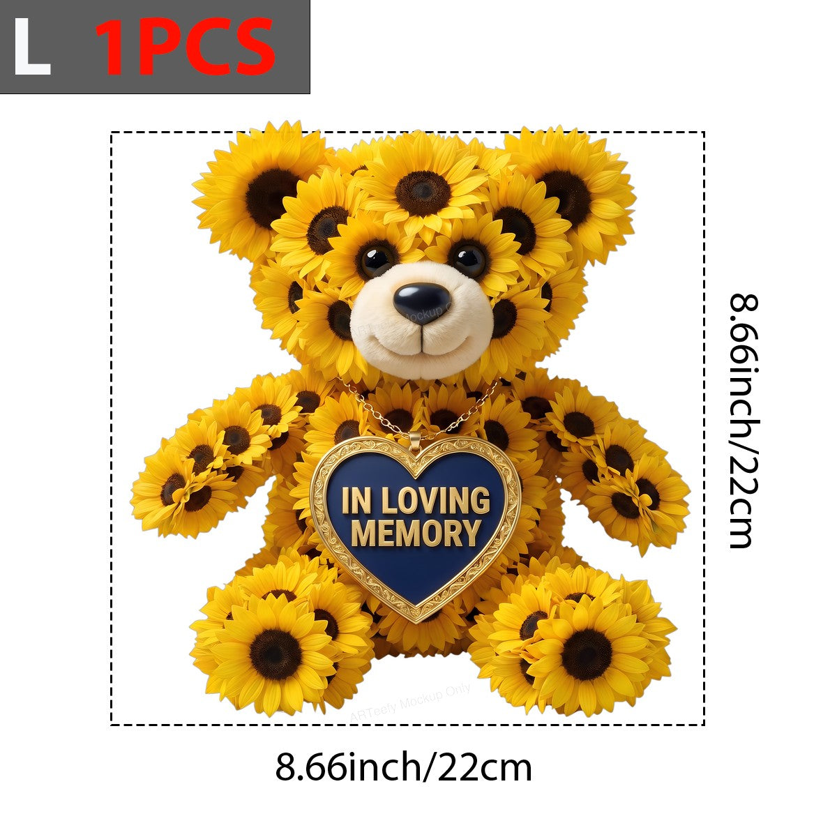 DTF Transfer In Loving Memory Sunflower Teddy Bear Heart Pendant Graphic for T Shirts Hoodies and Memorial Apparel - 7