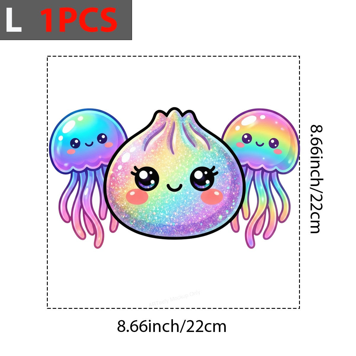 DTF Transfer Kawaii Rainbow Dumpling and Jellyfish Glitter Graphic for T Shirts Hoodies and Tote Bags - 7
