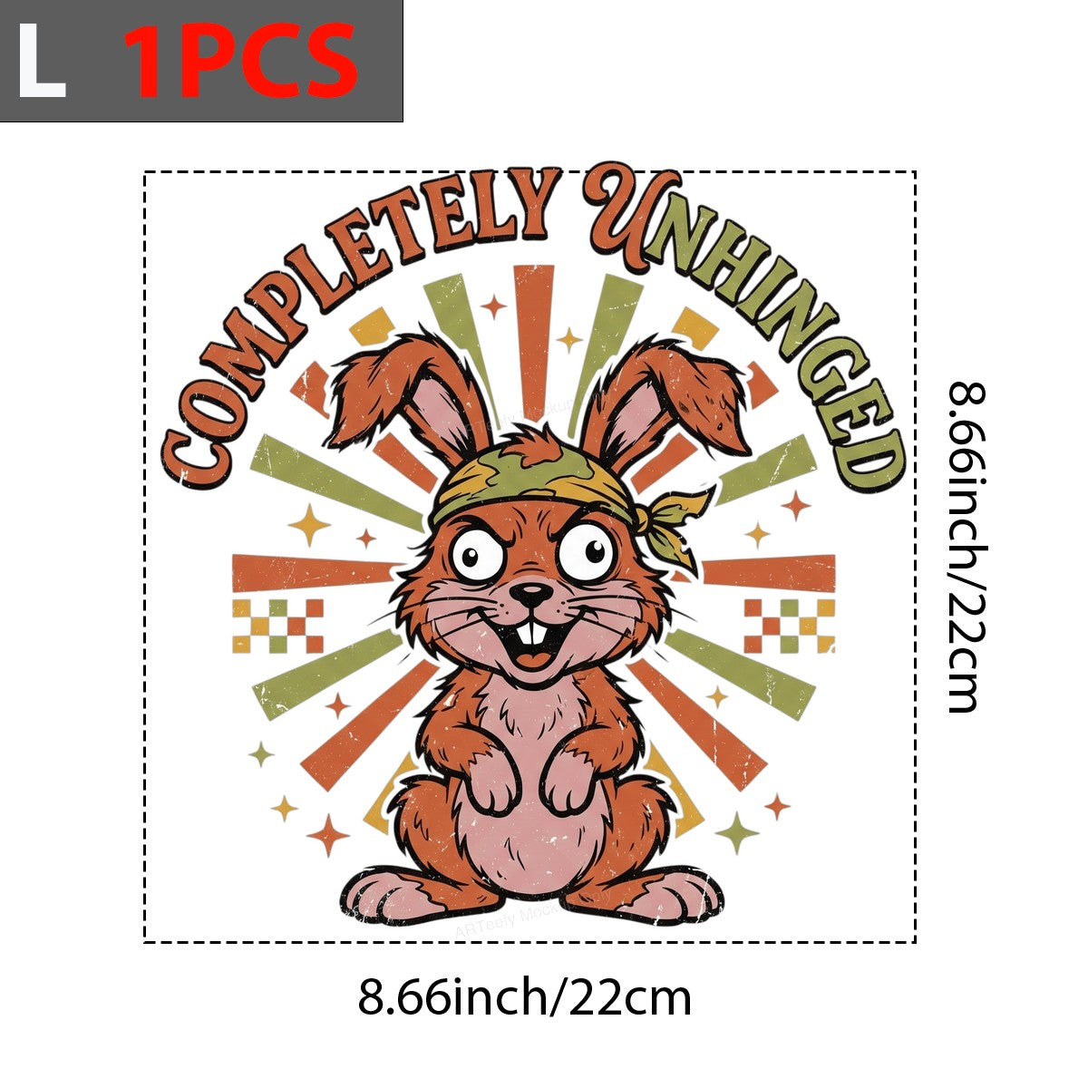 Funny Graphic Transfer Completely Unhinged Crazy Bunny Retro Burst Design for T Shirts Hoodies and Casual Wear - 7