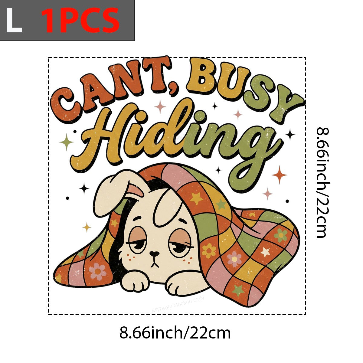 Funny Graphic Transfer Cant Busy Hiding Bunny Under Quilt Retro Pastel Design for T Shirts Hoodies and Lounge Wear - 7