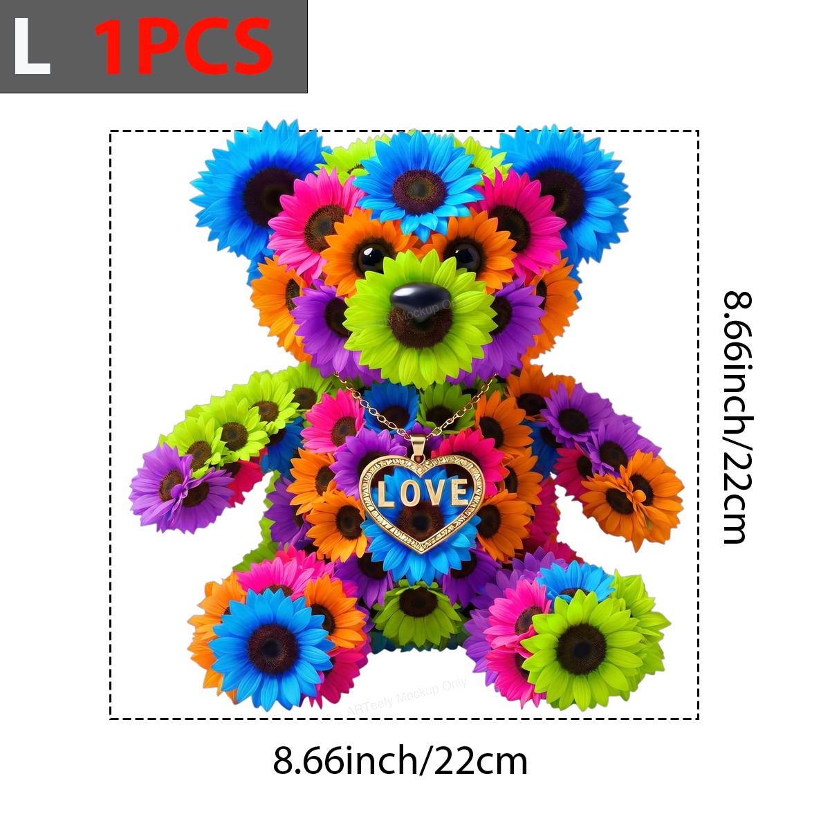 DTF Transfer Floral Teddy Bear LOVE Heart Necklace Graphic for T Shirts Hoodies and Gifts - 7