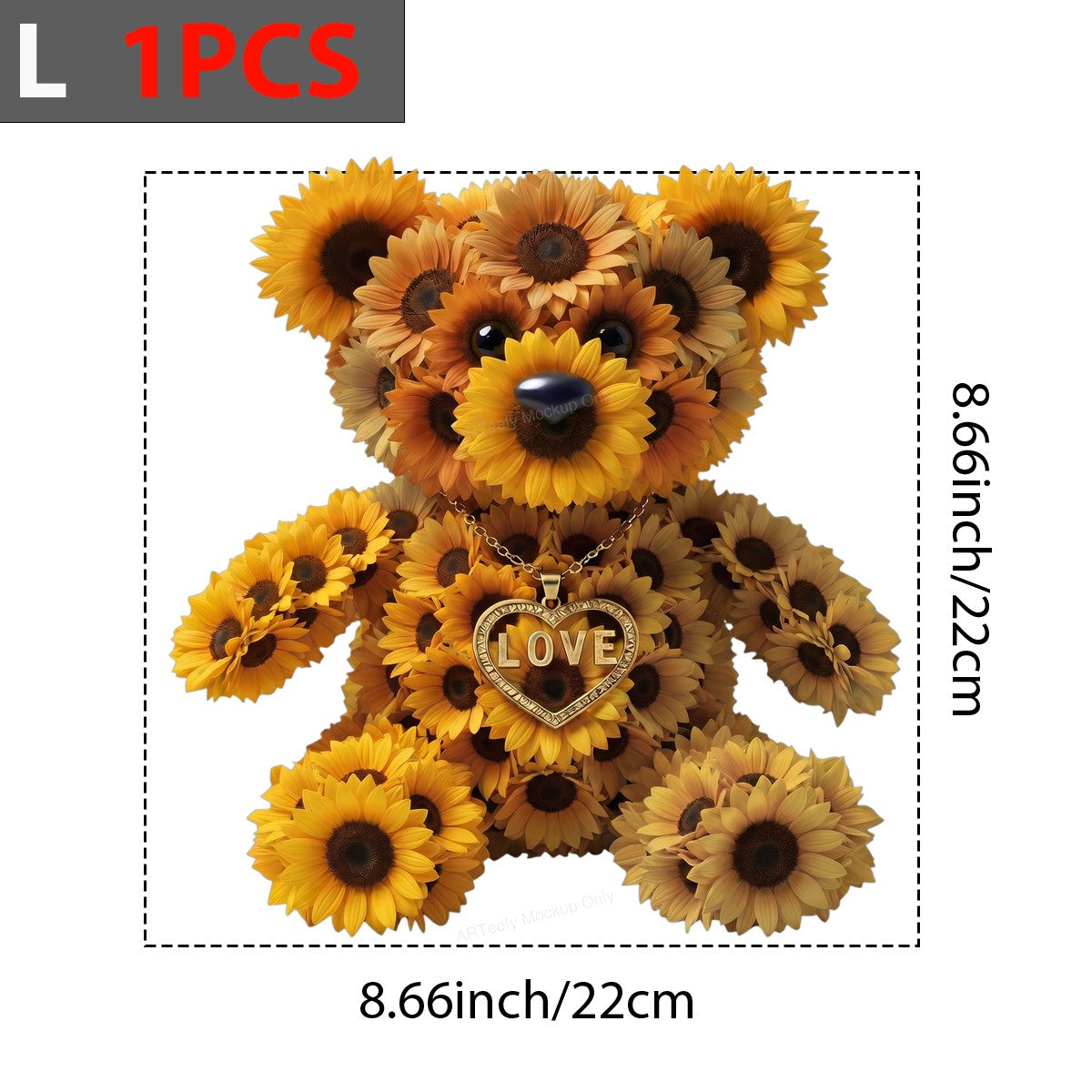DTF Transfer Sunflower Teddy Bear Love Heart Pendant Graphic for T Shirts Hoodies and Gifts - 7