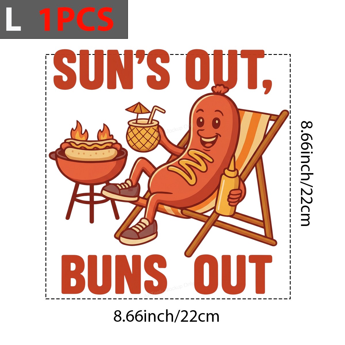 Funny Graphic Transfer Sun’s Out Buns Out Hot Dog BBQ Cartoon Design for Summer T Shirts and Hoodies - 7