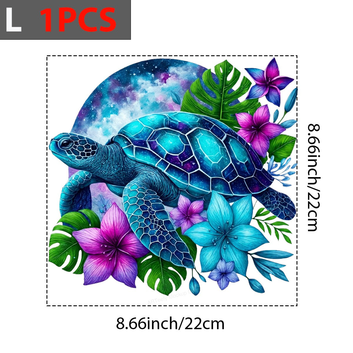 DTF Heat Transfer Galaxy Sea Turtle with Tropical Flowers Neon Art Graphic for T Shirts Hoodies and Tote Bags - 7