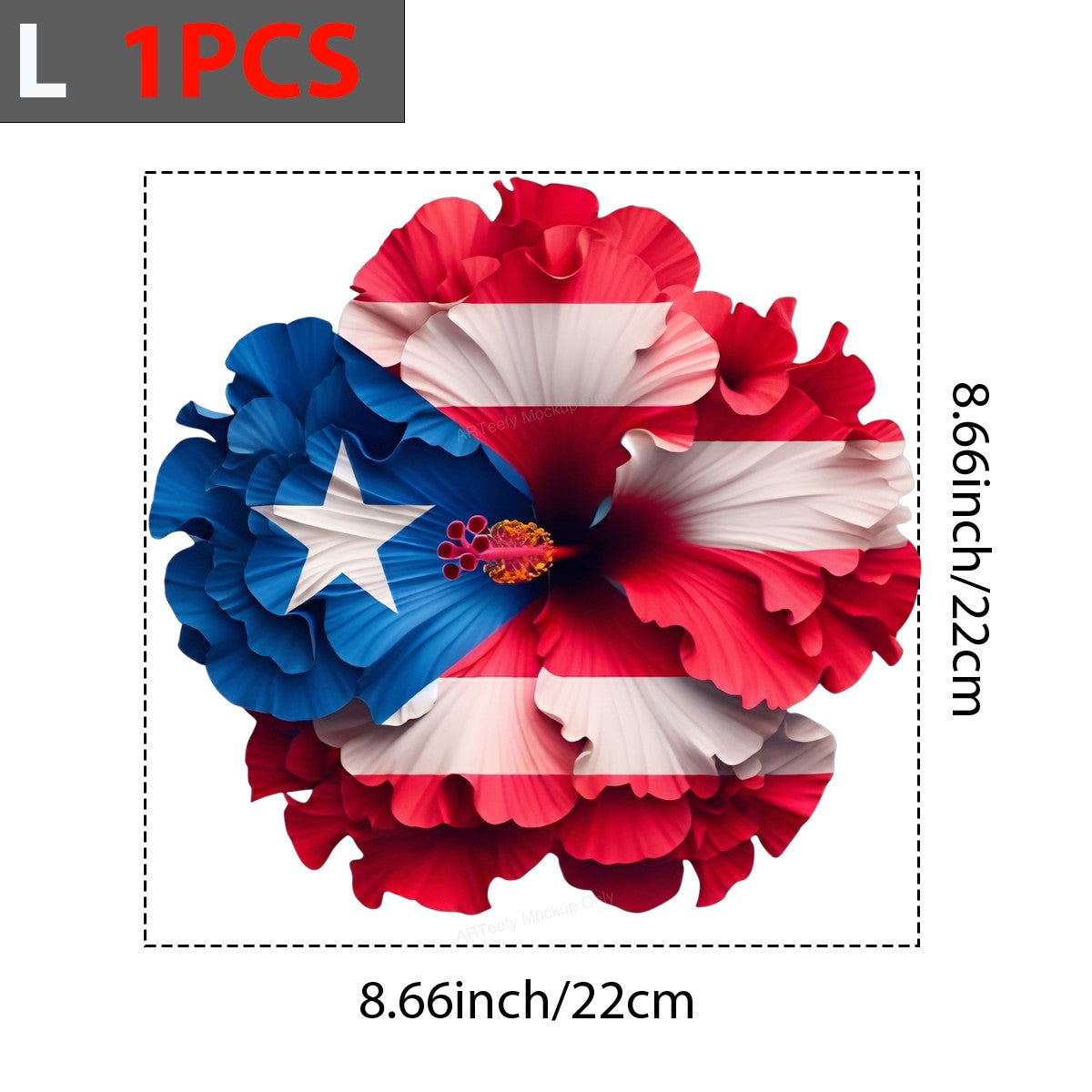 DTF Heat Transfer Puerto Rico Flag Hibiscus Flower Graphic for T Shirts Hoodies and Tote Bags - 7