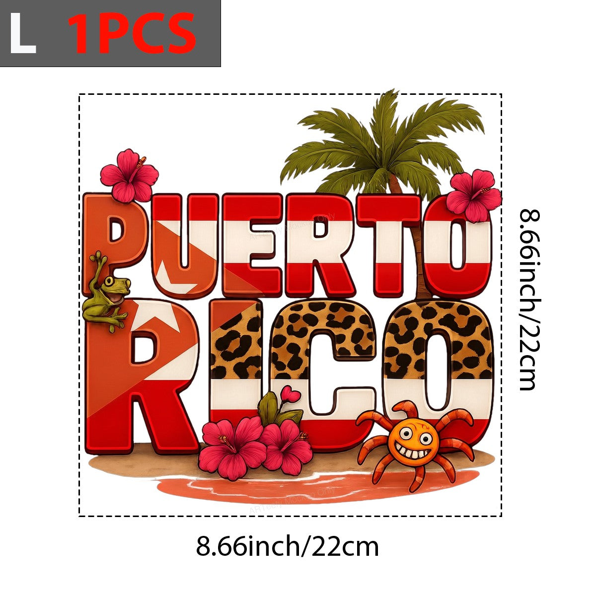 DTF Heat Transfer Puerto Rico Flag Text with Leopard Print Palm Tree and Hibiscus Graphic for T Shirts Hoodies and Travel Apparel - 7