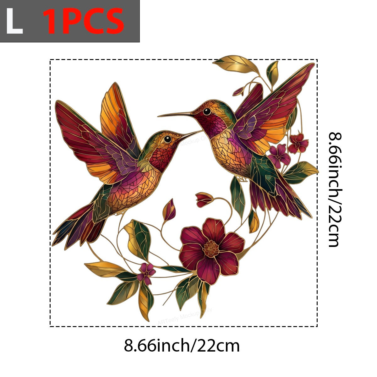 DTF Heat Transfer Two Hummingbirds with Floral Stained Glass Style Graphic for T Shirts Hoodies and Tote Bags - 7