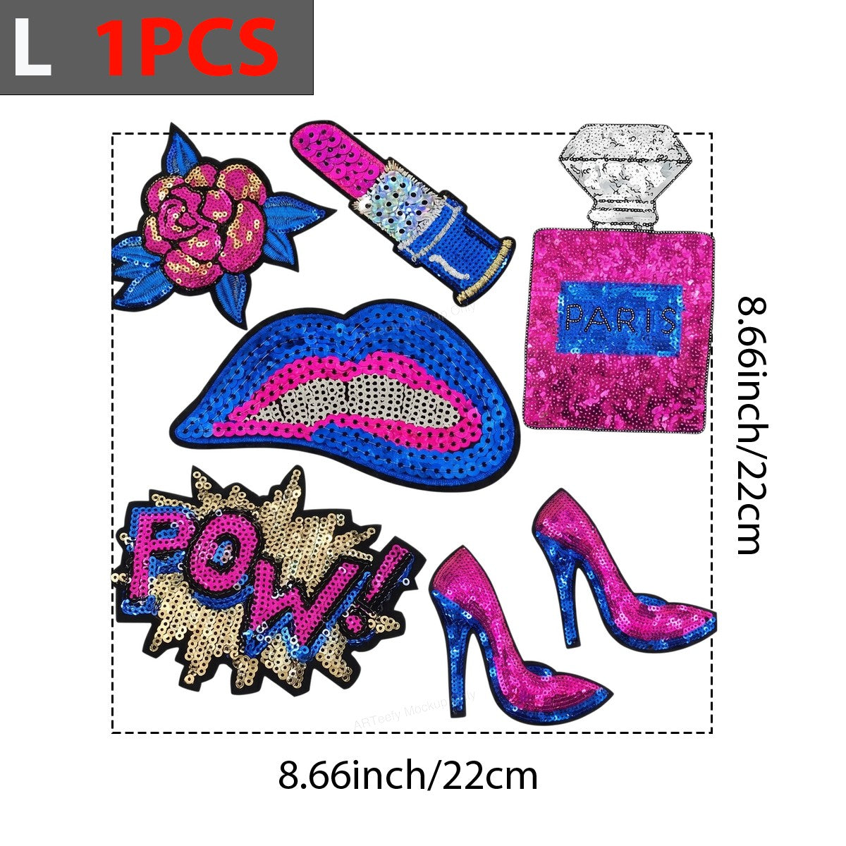 Iron On Transfer Sequin Lips Lipstick Perfume and Heels Pop Art Graphic for T Shirts Hoodies and Tote Bags - 7