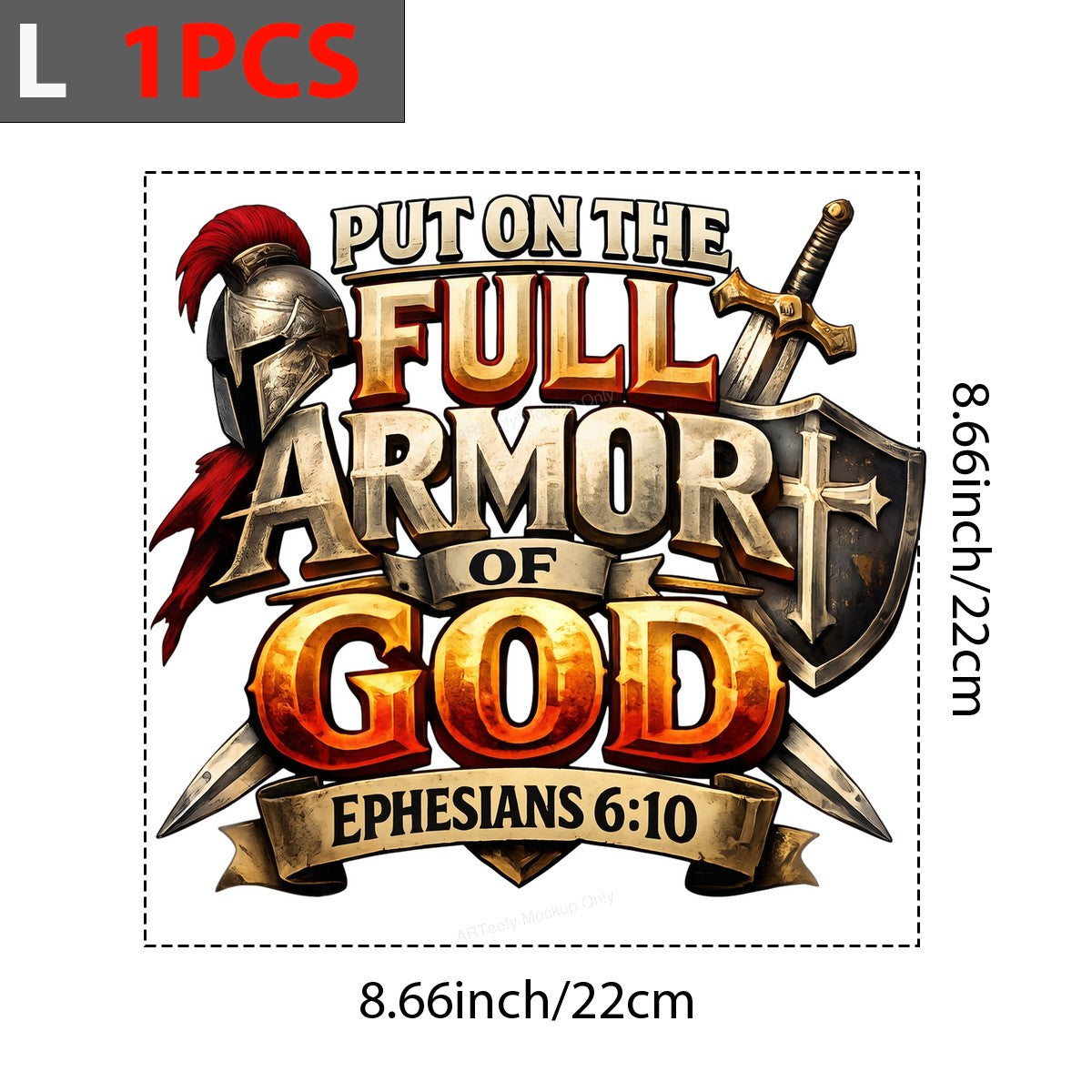Christian Heat Transfer Full Armor of God Ephesians 6:10 Helmet and Shield Graphic for Christian Apparel and Gifts - 7
