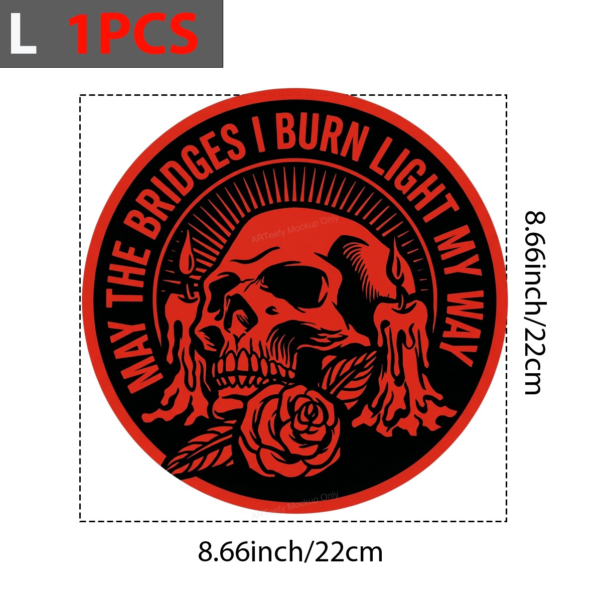 DTF Transfer May The Bridges I Burn Light My Way Skull Candle Rose Graphic for T Shirts Hoodies and Back Patches - 7