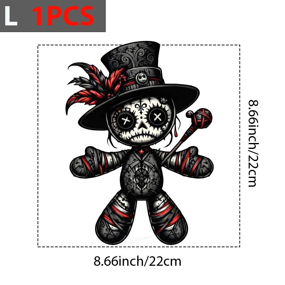 DTF Transfer Gothic Voodoo Doll in Top Hat Dark Red and Black Graphic for T Shirts Hoodies and Halloween Apparel - 7