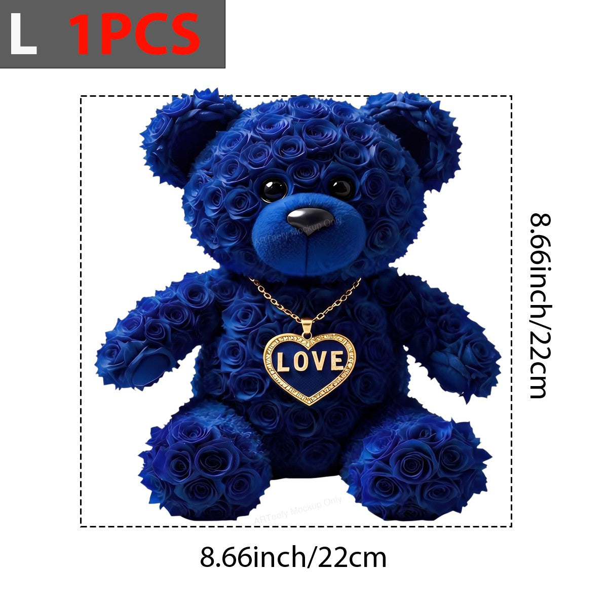 DTF Transfer Blue Rose Teddy Bear with Love Heart Necklace Graphic for T Shirts Hoodies and Valentine Gifts - 7