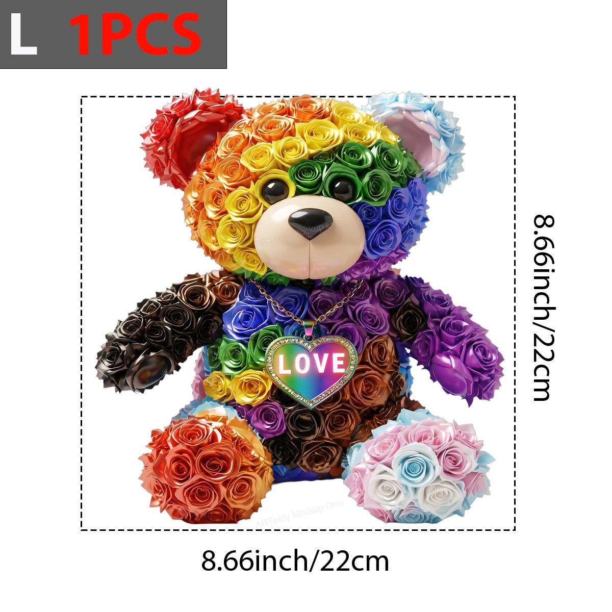 DTF Heat Transfer Rainbow Rose Bear LOVE Heart Graphic for T Shirts Hoodies and Pride Apparel - 7