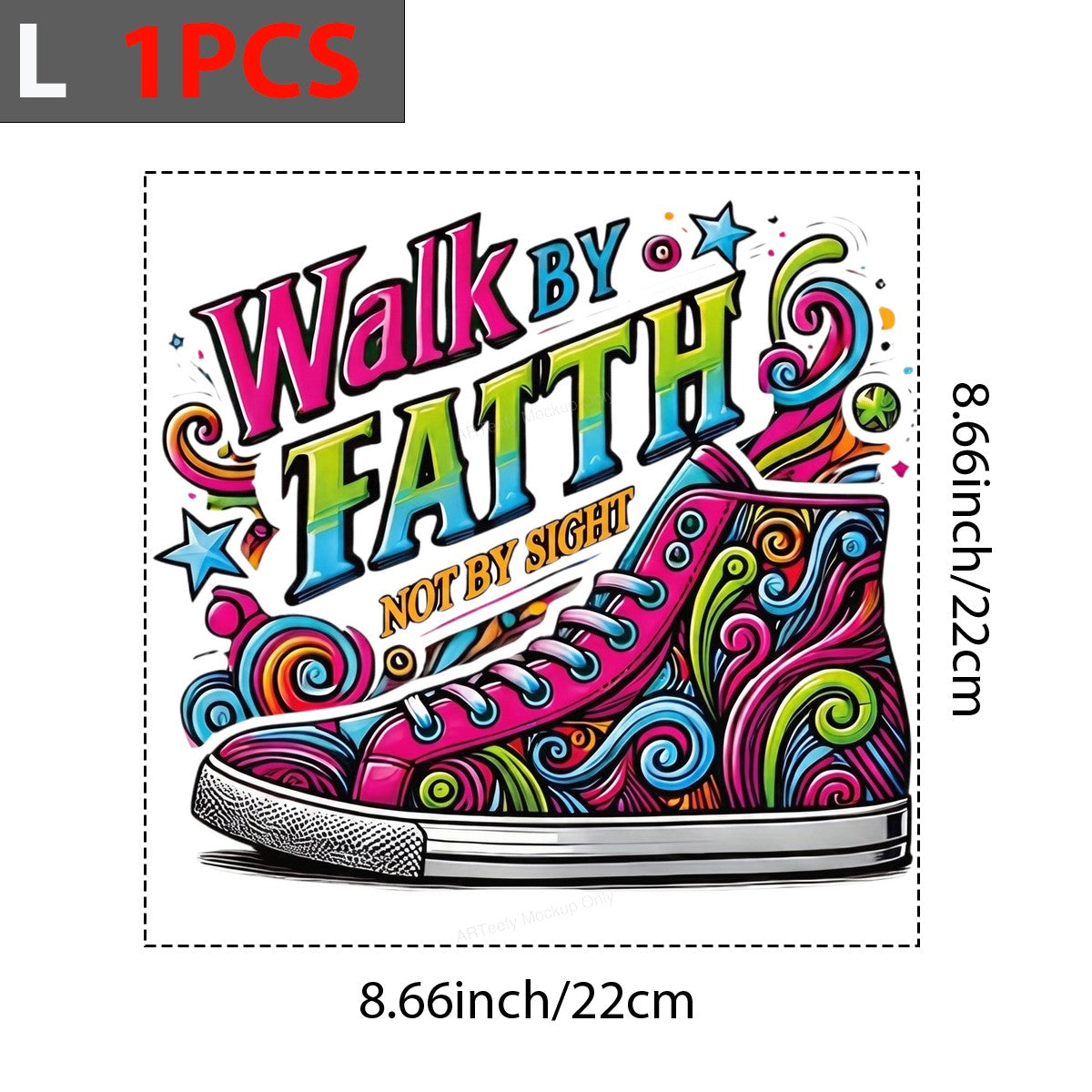 Christian Heat Transfer Walk By Faith Not By Sight Colorful Sneaker Graphic for T Shirts Hoodies and Tote Bags - 7