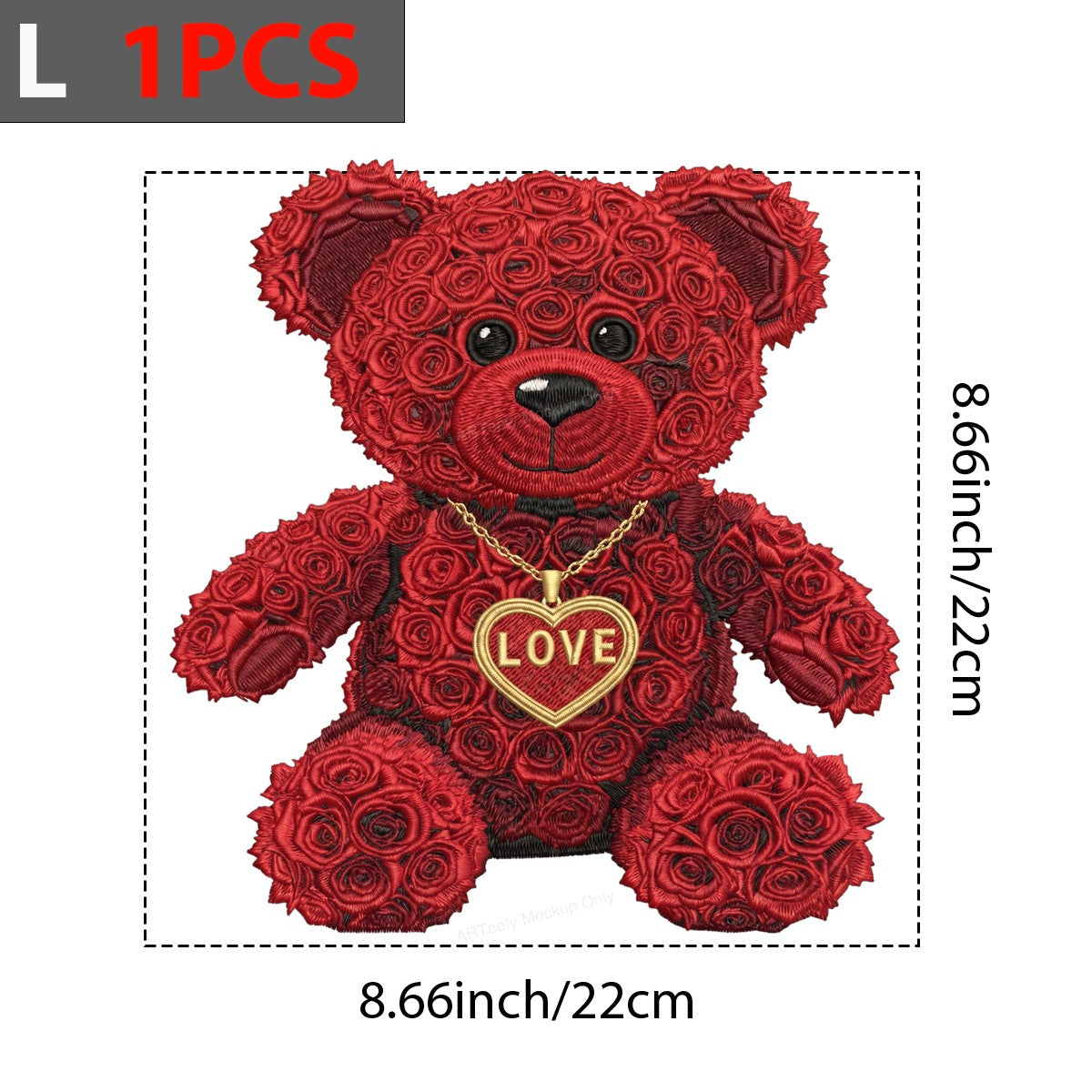 DTF Transfer Red Rose Teddy Bear with Love Heart Pendant Embroidery Style Graphic for Valentine Shirts and Gifts - 7