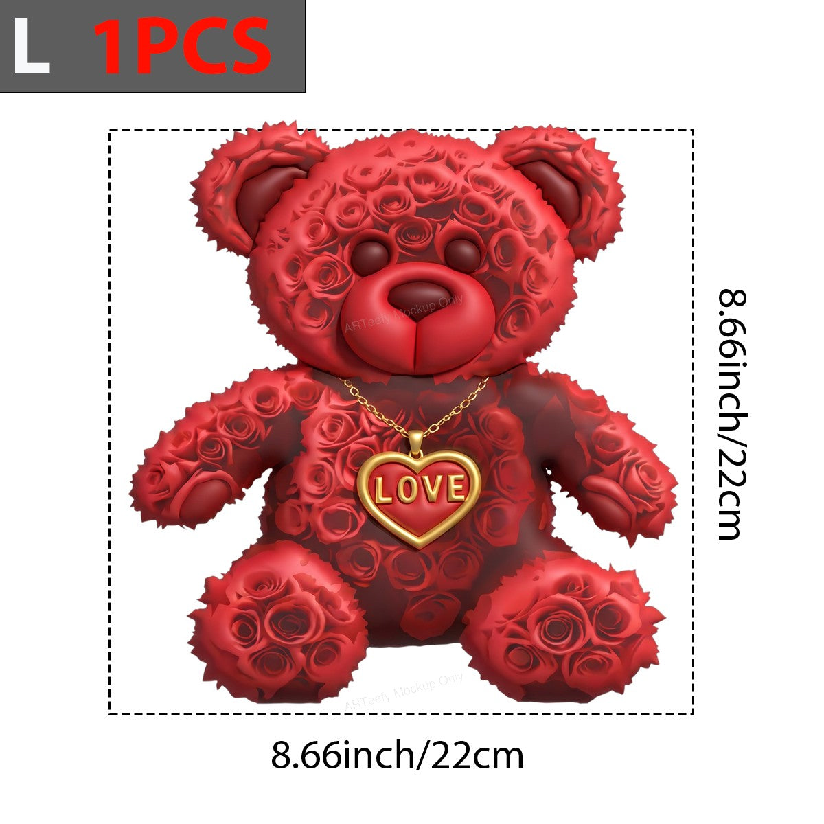 DTF Transfer Red Rose Teddy Bear Love Heart Pendant Graphic for Valentine Shirts and Romantic Gifts - 7