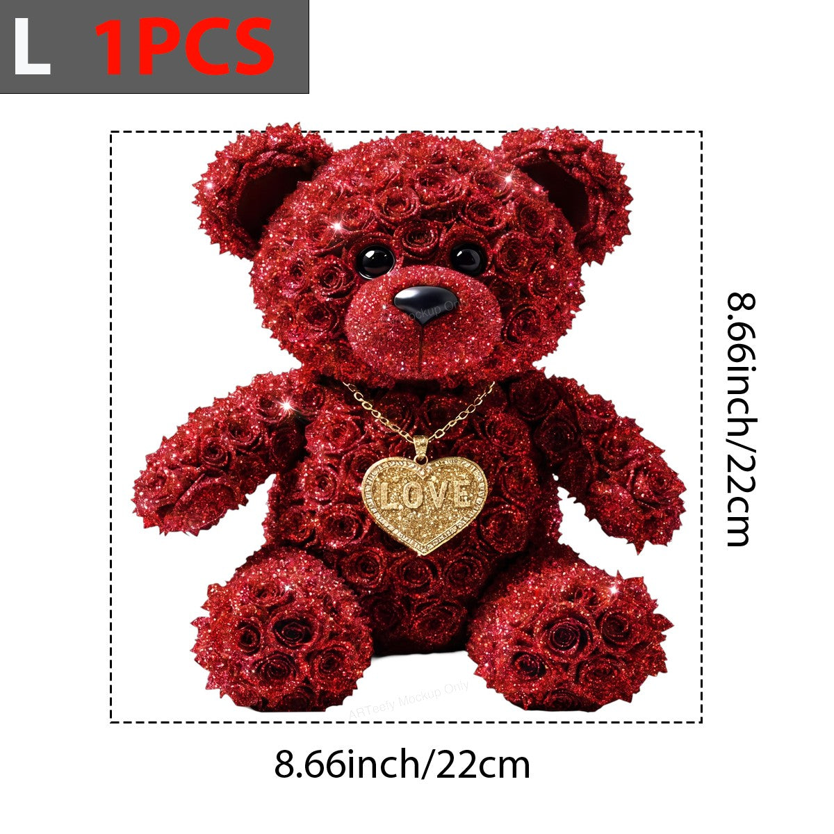 DTF Transfer Red Rose Teddy Bear with Gold Love Heart Necklace Graphic for Valentine Shirts and Romantic Gifts - 7