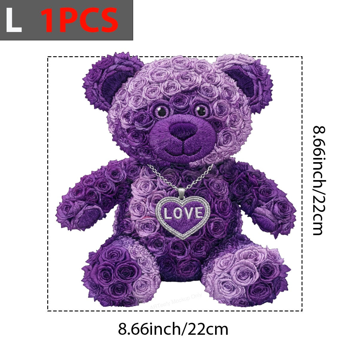 DTF Transfer Purple Rose Teddy Bear with Love Heart Pendant Graphic for T Shirts Hoodies and Valentine Gifts - 7