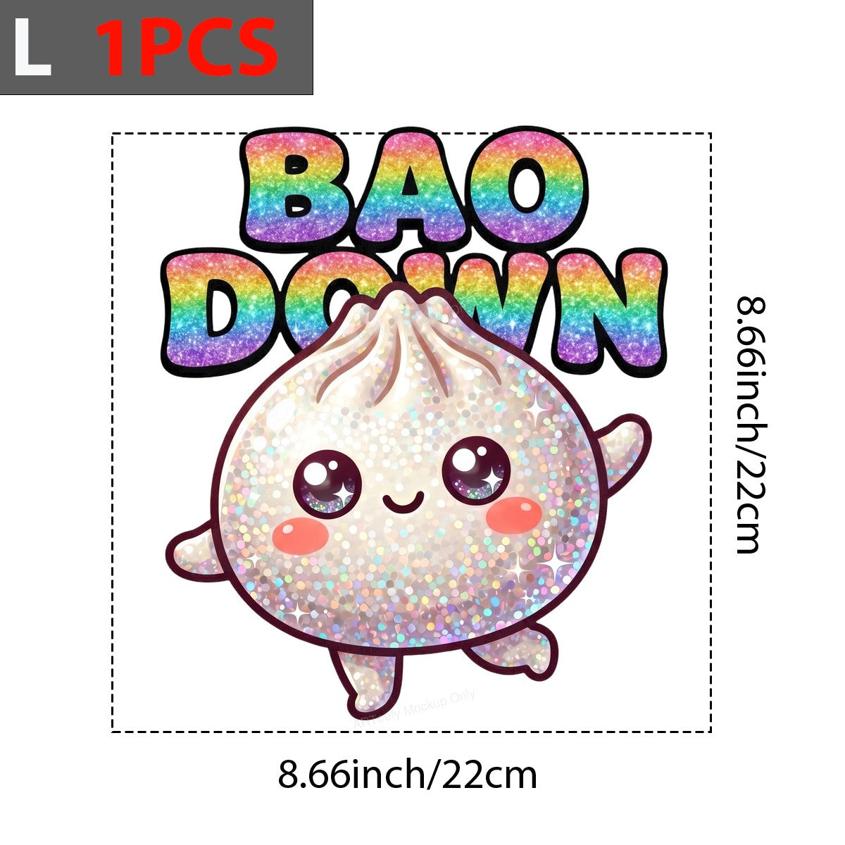 Funny Graphic Transfer Bao Down Glitter Dumpling Cartoon with Rainbow Text for T Shirts Hoodies and Tote Bags - 7