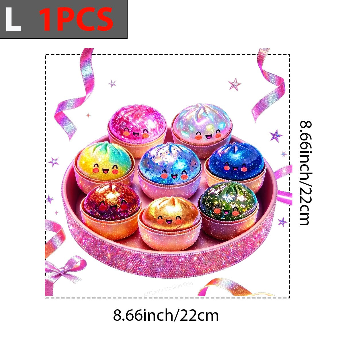 DTF Transfer Kawaii Rainbow Dumpling Characters Glitter Tray Graphic for T Shirts Hoodies and Tote Bags - 7